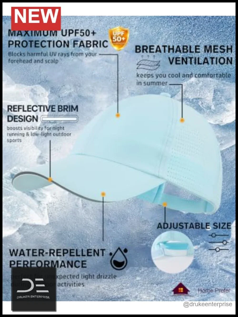UPF 50+ Sun Hat Quick Dry Water Repellent Baseball Cap